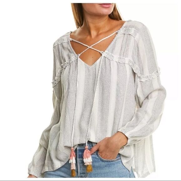 Bishop & Young Sierra Stripe Oversized White Stripes Long Sleeve Comfy Shirt S - Picture 2 of 9